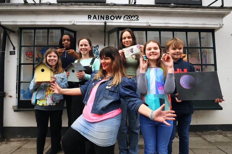 Anna Londei with her Rainbow Roar crew in Downing Street, Farnham