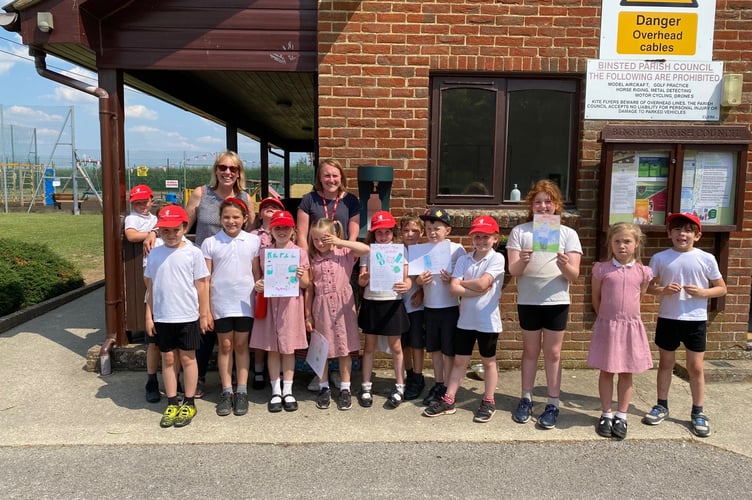 Emily and the Binsted School Eco Club with the new water refill station at Binsted Recreation Ground, June 16th 2023.