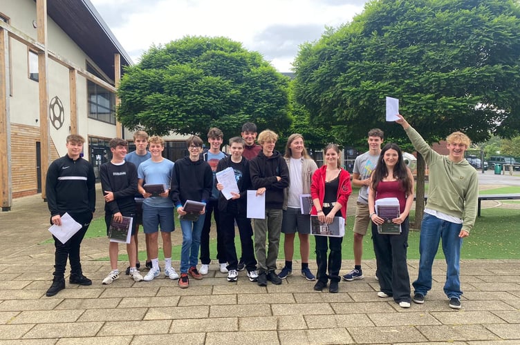 Happy students at Weydon School in Farnham on GCSE results day 2023