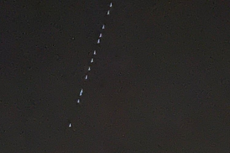 Starlink satellites as seen in the skies above Alton on Sunday, October 22