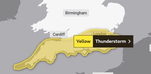 Met Office warns of thunderstorm and heavy rain on Tuesday morning