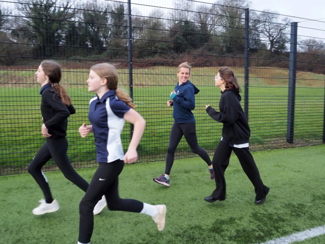 Former hockey player and Olympic gold medalist Alex Danson-Bennett joined 40 girls in Year 8 to collectively run, skip or wheelchair race 40 kilometres in a ‘WOMArathon’ challenge at Midhurst Rother College