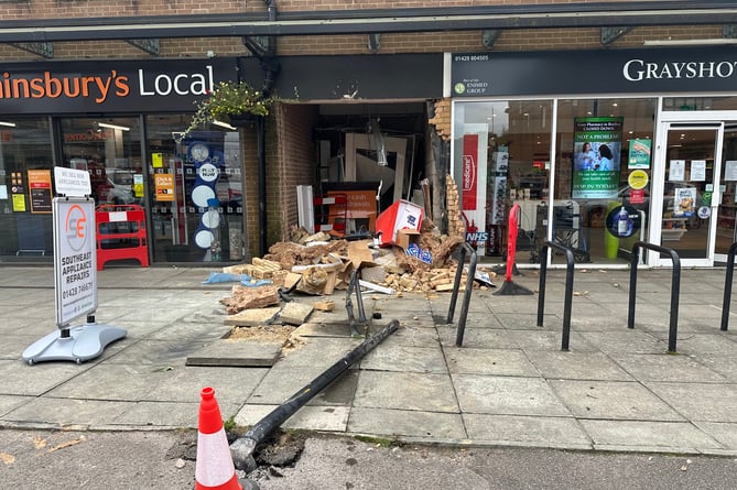 The destroyed Grayshott Sainsbury's Bank ATM