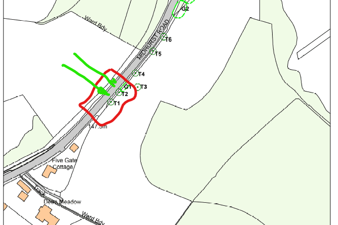 Development map showing the location of the two trees